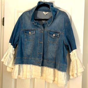 Crown & Ivy Denim Jacket With Eyelet Ruffle Detail